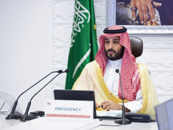 ▲무함마드 빈 살만 사우디아라비아 왕세자가 지난해 11월 22일 리야드에서 주요20개국(G20) 화상 정상회의에서 참석하고 있다. 리야드/AP연합뉴스
