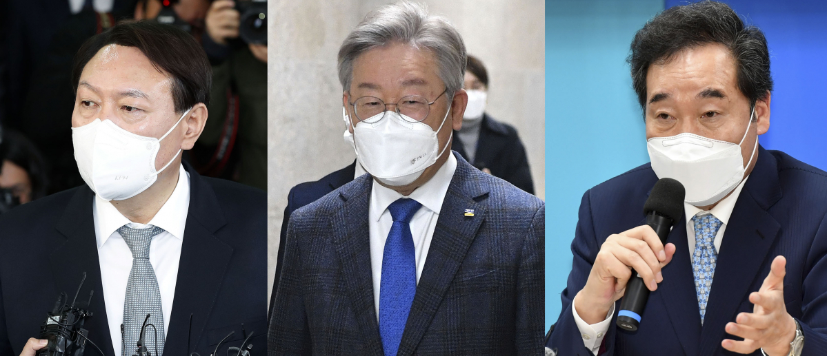 ▲윤석열(왼쪽) 전 검찰총장이 15일 차기 대권주자 적합도 여론조사 결과에서 이재명(가운데) 경기도지사와 이낙연(오른쪽) 더불어민주당 상임선대위원장을 크게 따돌리고 선두를 기록했다. (뉴시스)