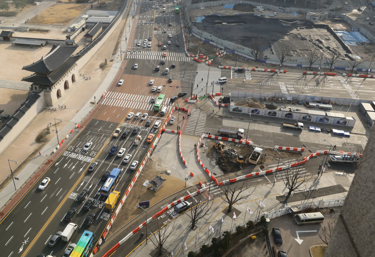 ▲서울 종로구 광화문 주변도로가 정체되고 있다. (뉴시스)