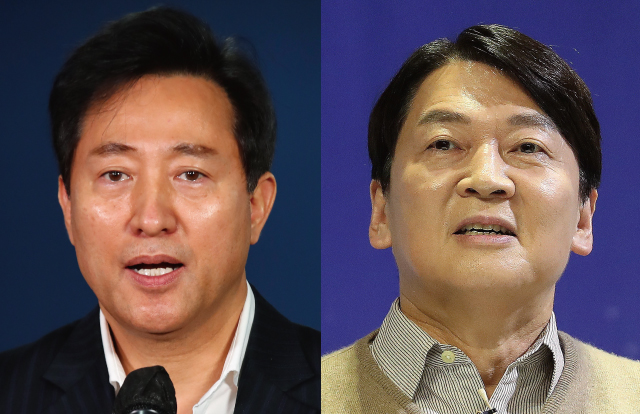 ▲(왼쪽부터) 오세훈 국민의힘 서울시장 보궐선거 후보와 안철수 국민의당 후보. (뉴시스)