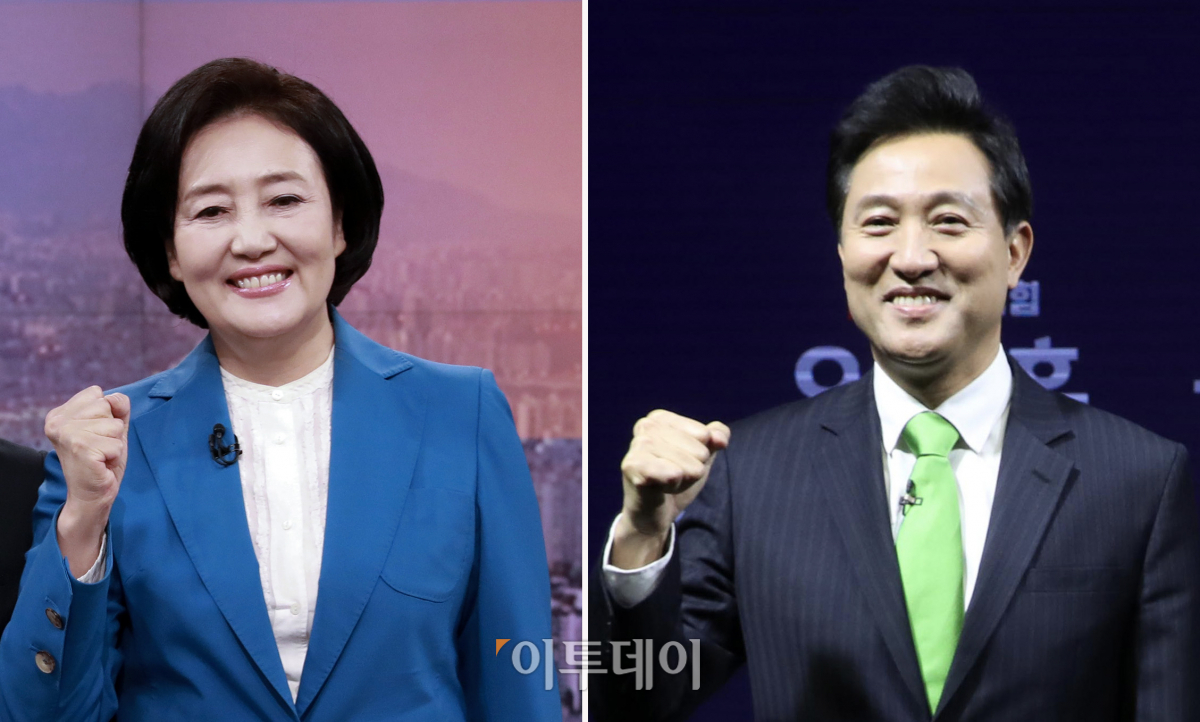 ▲4.7 서울시장 보궐선거에서 여권 단일후보로 나선 박영선 더불어민주당 후보(왼쪽)와 야권 단일 후보로 나선 오세훈 국민의힘 후보가 맞붙게 됐다. (국회사진취재단)