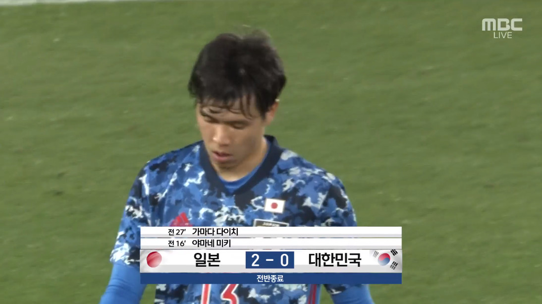 ▲‘한일전’ 0-2 전반 종료 (출처=MBC)