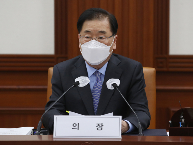 ▲정의용 외교부 장관이 지난달 30일 정부서울청사에서 열린 제1차 무상개발협력 전략회의를 하고 있다.