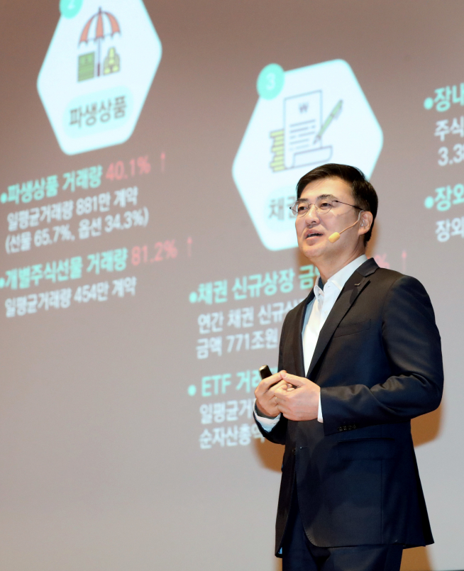 ▲기자 간담회에서 한국거래소 손병두 이사장이 자본시장 혁신성장을 위한 핵심 추진방향을 발표하고있다(사진=한국거래소)