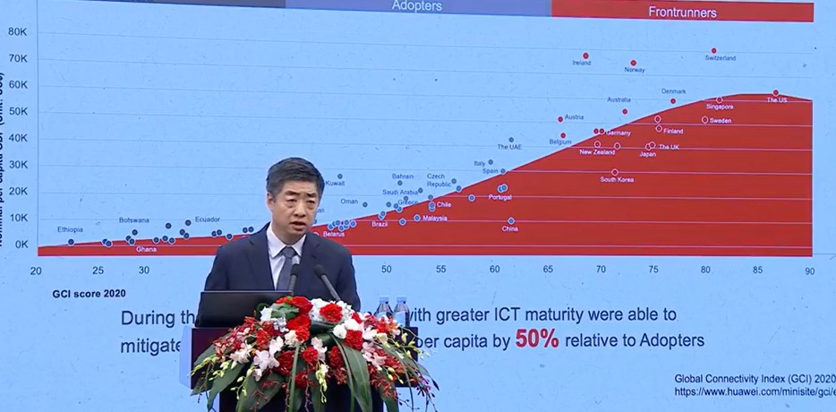 ▲켄후은 화웨이 순환회장이 2020년 실적을 설명하고 있다. (사진=화웨이 온라인 행사 스트리밍 갈무리)