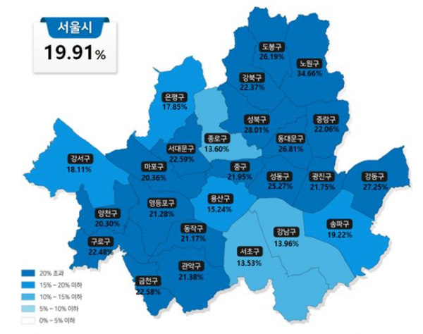 ▲2021년 서울 자치구별 공동주택가격 변동률 (자료제공=국토교통부)