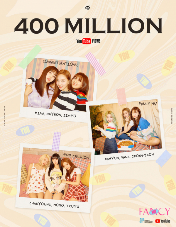 ▲트와이스 'FANCY' 4억 뷰 돌파 축하 이미지(사진제공=JYP엔터테인먼트)