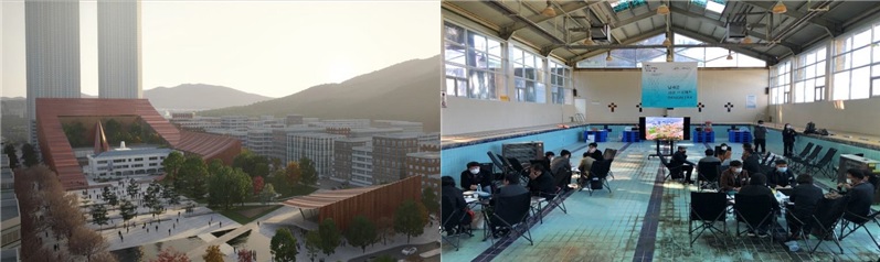 ▲지난해 분야별 지원사업 우수 사례로 꼽힌 '청주 신청사 건립'(왼쪽)과 '남해 공공프로젝트 디자인랩' (사진제공=국토교통부)