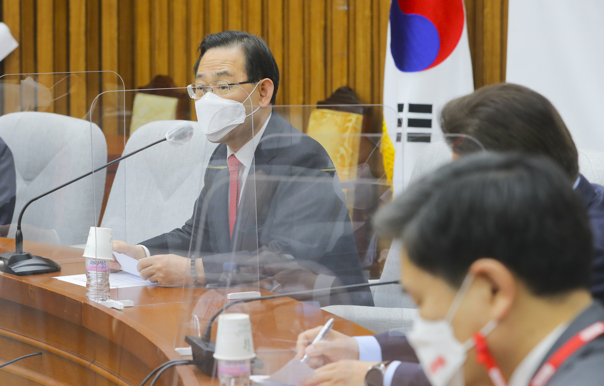 ▲주호영 국민의힘 당 대표 권한대행이 9일 서울 여의도 국회에서 열린 원내대책회의에서 발언하고 있다. (연합뉴스)