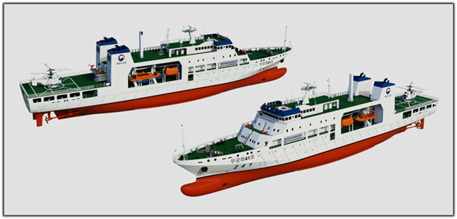 ▲LNG를 연료로 쓰는 3000톤급 국가어업지도선 개념도. (사진제공=해양수산부)