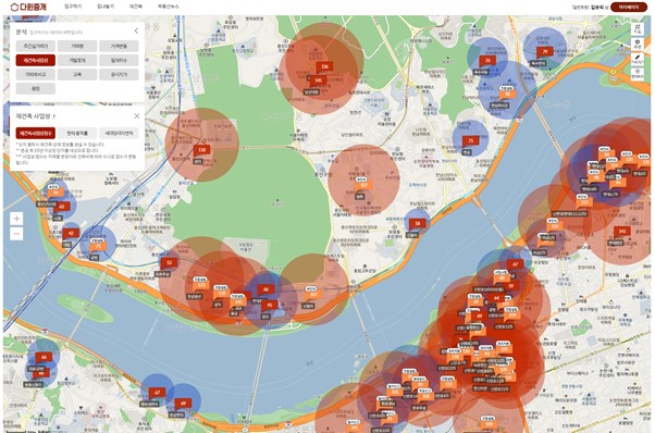 ▲재건축 사업성 지도 서비스 모습이다. (사진제공=다윈프로퍼티)