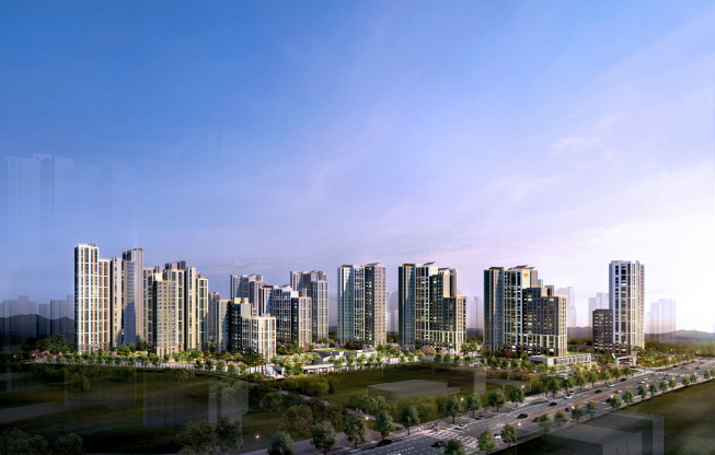 ▲‘e편한세상 영종국제도시 센텀베뉴’ 아파트 투시도.  (자료제공=DL이앤씨)