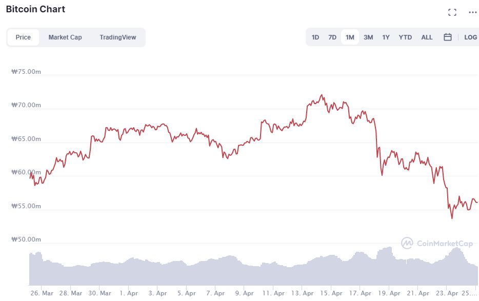 ▲비트코인 가격 추이 (코인마켓캡)