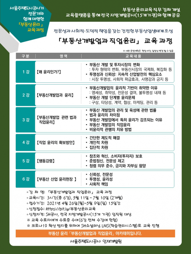 ▲SH공사의 부동산윤리교육 강의 내용. (자료제공=SH공사)