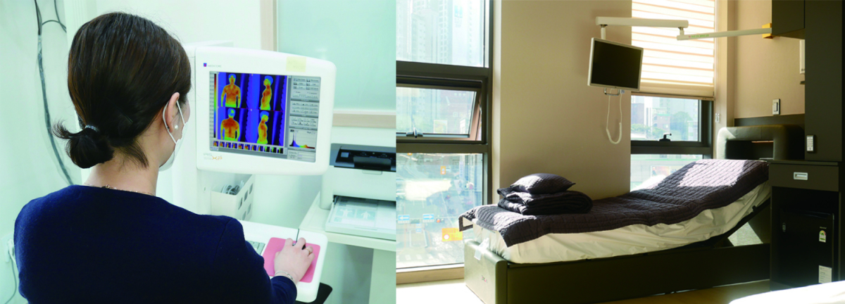 ▲서울 성북구 큰길한의원 적외선 체열 진단 검사(DITI) 장비와 입원실 모습.