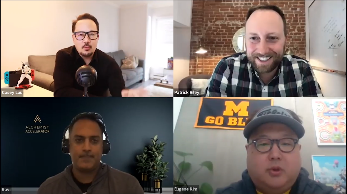 ▲29일 스파크랩 19기 데모데이 패널 세션에 참석한 케이시 라우 라이즈홍콩 공동 주최자, 패트릭 라일리 GAN 대표와 라비 벨라니 알케미스트 디렉터, 김유진 스파크랩 파트너. 