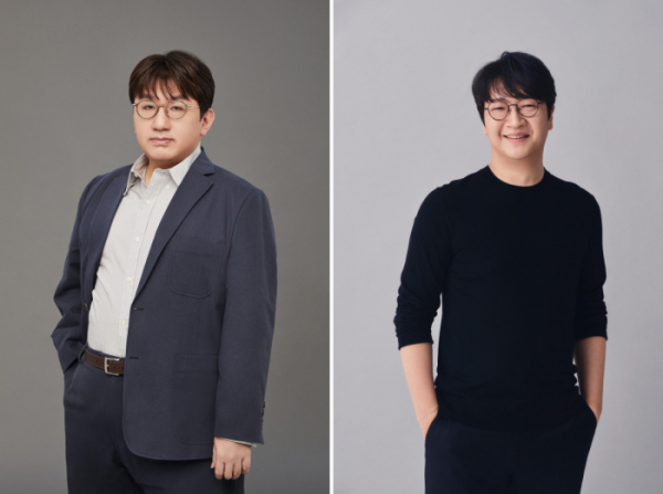 ▲방시혁 하이브 이사회 의장과 윤석준 Global CEO(사진제공=하이브(HYBE))