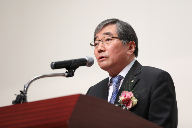 ▲윤석헌 금감원장이 7일 열린 이임식에서 이임사를 하고 있다.  (사진제공=금감원)