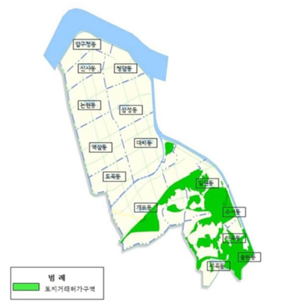 ▲서울 강남구 토지거래허가구역 재지정 지역 위치. (자료 제공=서울시)