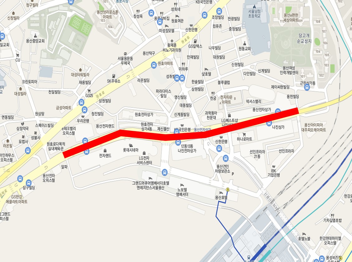▲용산전자상가 보행환경 개선사업 위치도. (사진제공=용산구)