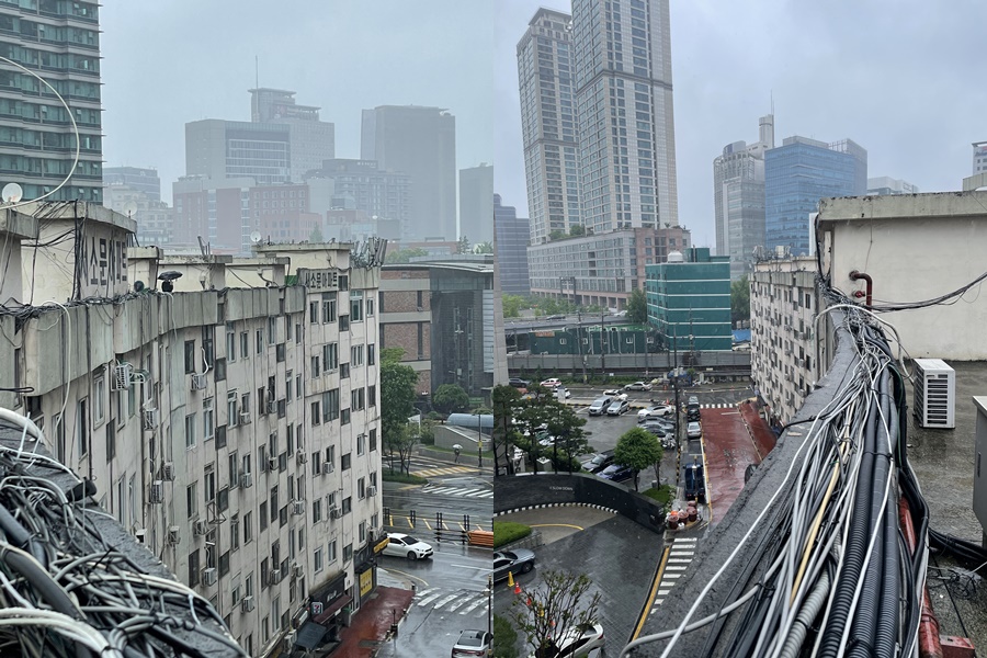 ▲옥상에서 바라본 서소문아파트. 옛 만초천 물길을 따라 굽어져 있다.  강태우 기자. burning@