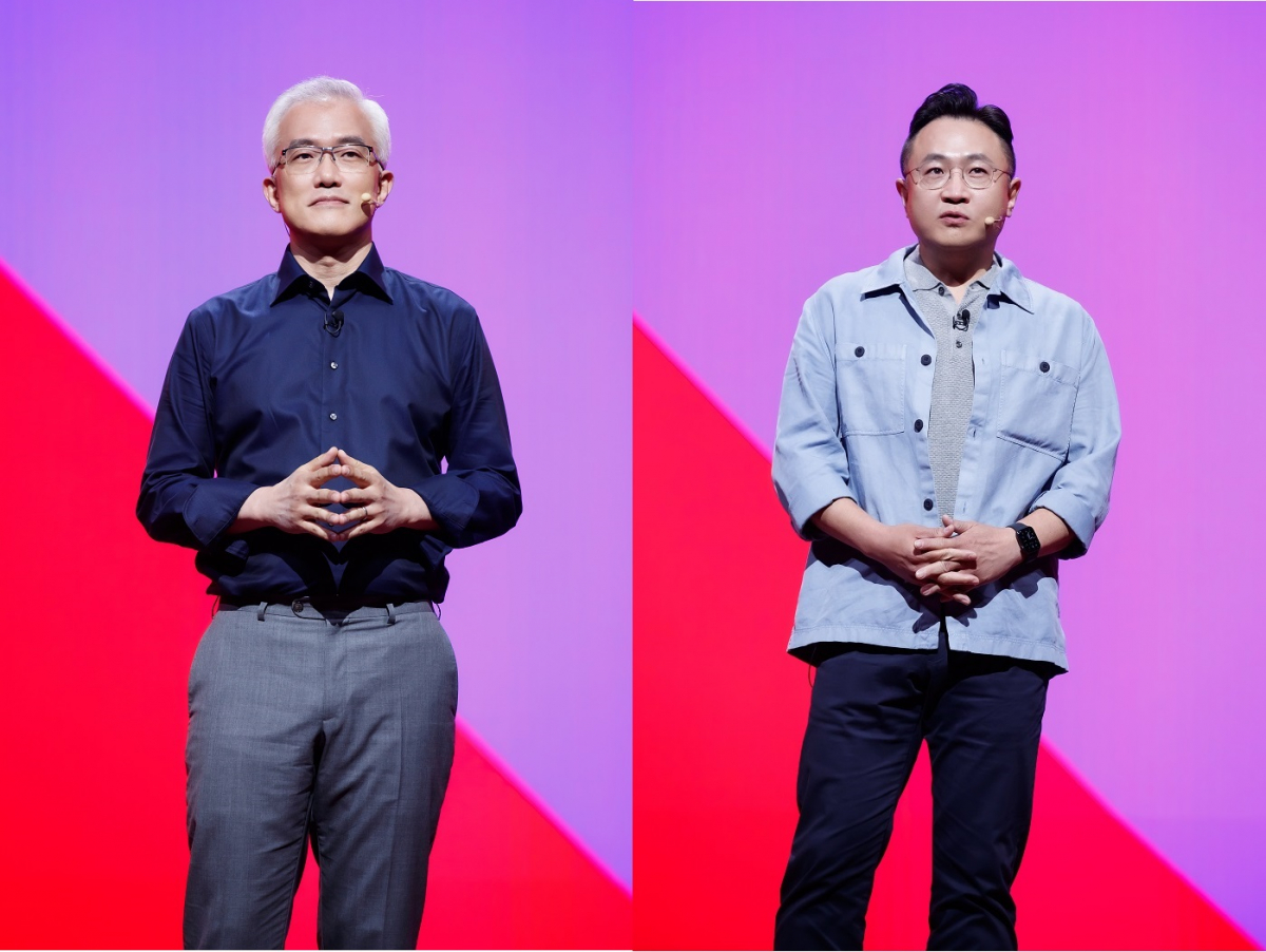 ▲양지을(왼쪽) 티빙 공동 대표, 이명한 티빙 공동대표가 31일 서울 마포구 상암동 CJ ENM 센터에서 열린 기자간담회에서 향후 계획을 설명하고 있다. (사진제공=CJ ENM)