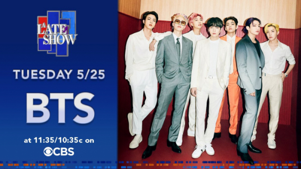 ▲방탄소년단(사진제공=CBS ‘더 레이트 쇼 위드 스티븐 콜베어(The Late Show With Stephen Colbert)’ 공식 SNS)