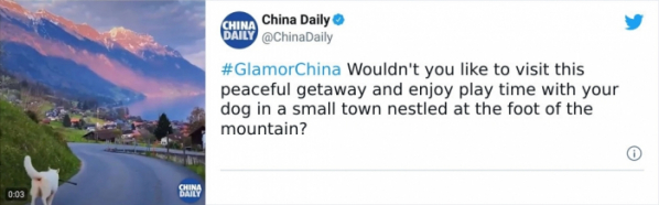 ▲최근 중국의 한 관영 언론이 공식 트위터에 한 스위스 유튜버의 영상을 불법으로 가져와 중국의 풍경이라고 소개한 일이 들통나 온라인상에서 세계적인 조롱의 대상이 됐다. (사진출처=트위터 캡처)