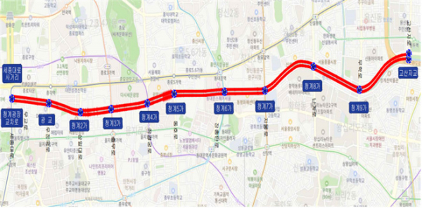 ▲도심 순환형 청계천로 자전거도로 구간도 (사진제공=서울시)