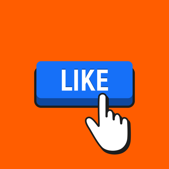 ▲Hand Mouse Cursor Clicks the Like Button. Pointer Push Press Button Concept.