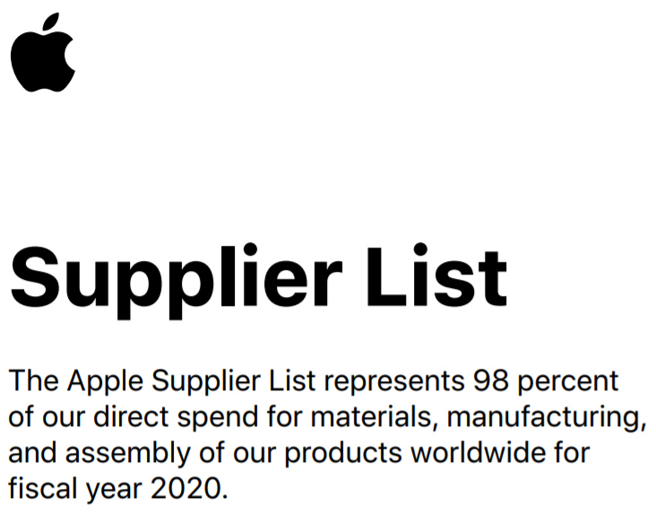 ▲애플 2021 공급사 리스트 표지. 출처 애플 뉴스룸