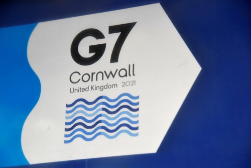 ▲주요 7개국(G7) 정상회의가 11일(현지시간) 영국 콘월에서 열리는 가운데 카비스베이호텔 리조트 근처에 G7 로고가 보인다. 콘월/로이터연합뉴스
