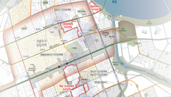 ▲서울 강남구 3개 지구단위계획구역(청담, 삼성, 역삼·도곡(가칭)) 위치도.   (자료제공=서울시 )
