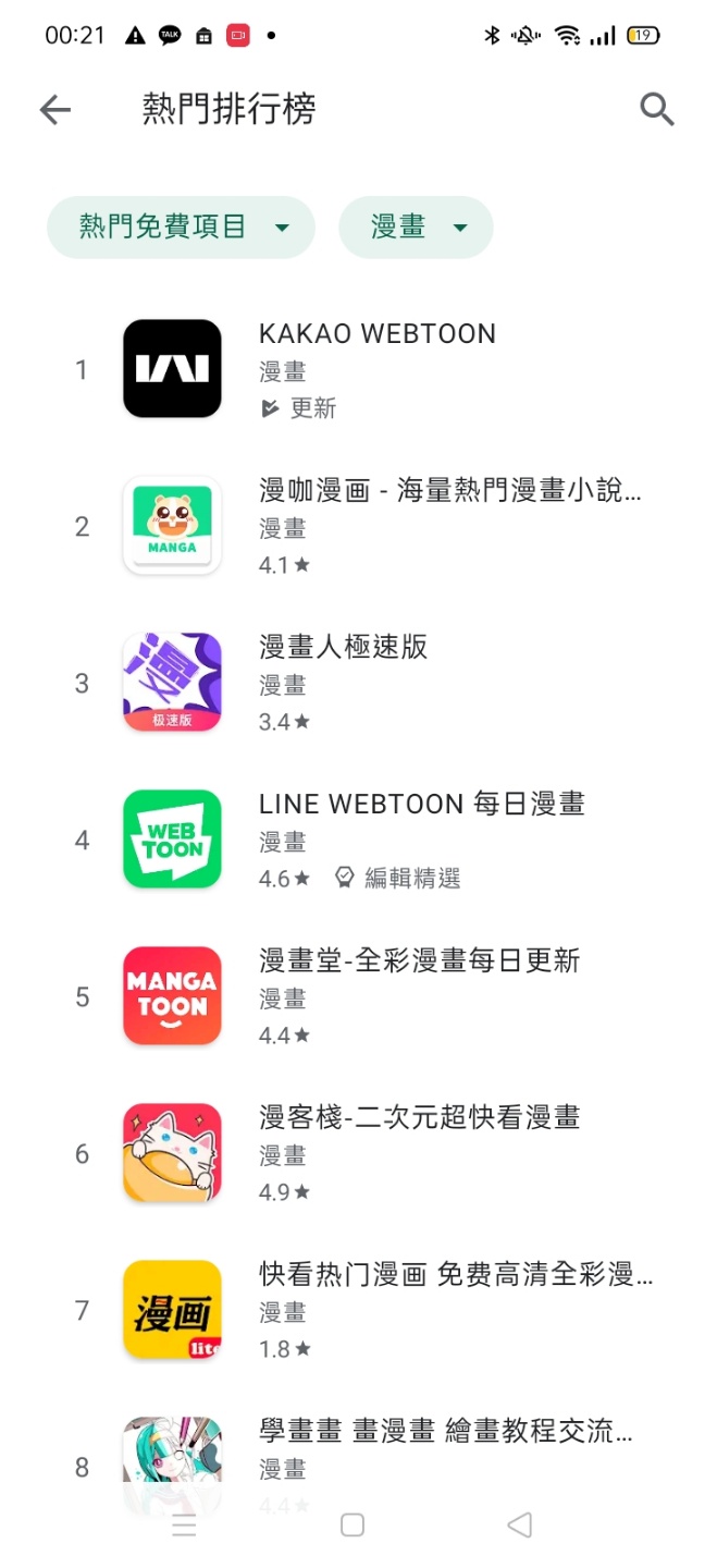 ▲카카오웹툰 대만 구글플레이 만화분야 1위 이미지. (사진제공=카카오엔터테인먼트)