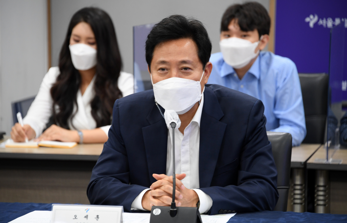 ▲오세훈 서울시장이 6월 18일 서울특별시청에서 열린 ‘SEOUL E-PRIX 2022 성공 개최를 위한 업무 협약식’에서 인사말을 하고 있다. (연합뉴스)