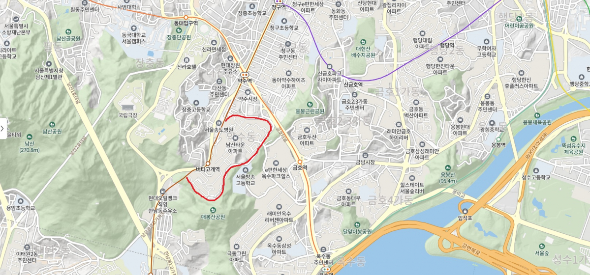 ▲남산타운 아파트 위치도 (출처=네이버 지도)