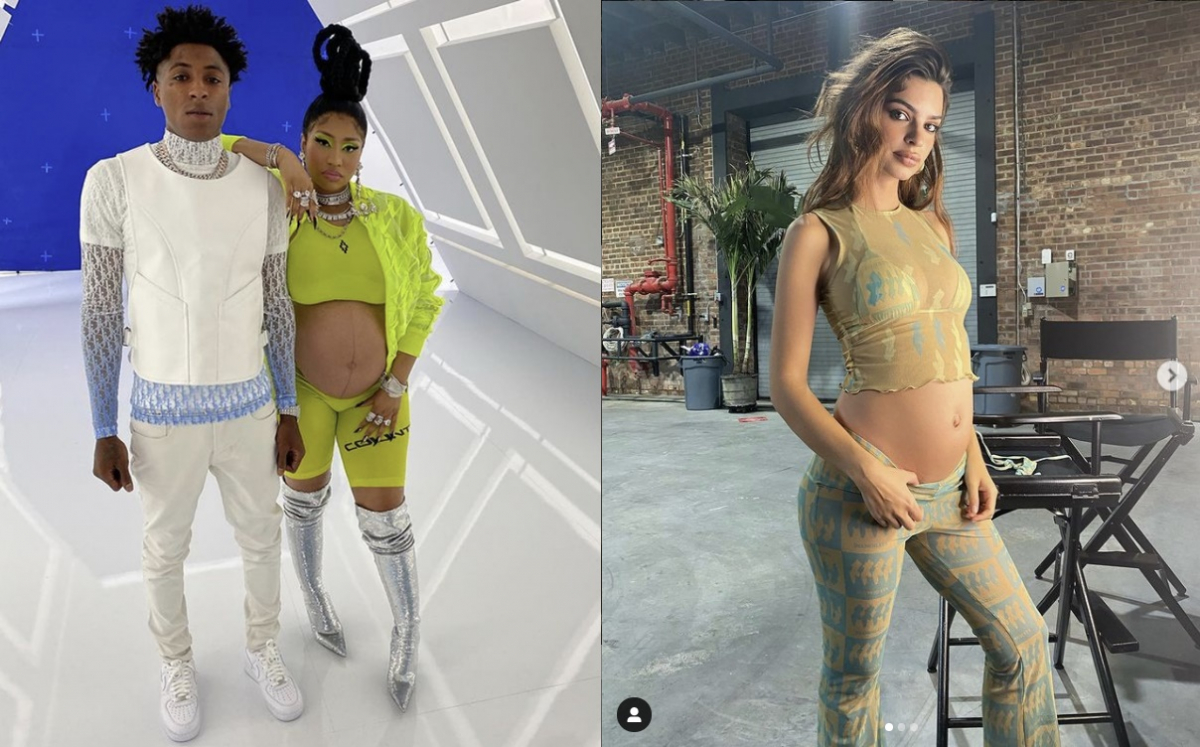 ▲배가 드러난 의상을 입은 니키 미나즈(좌)와 에밀리 라타이코프스키(우) (니키 미나즈 인스타그램 @nickiminaj, 에밀리 라타이코프스키 인스타그램 @emrata)