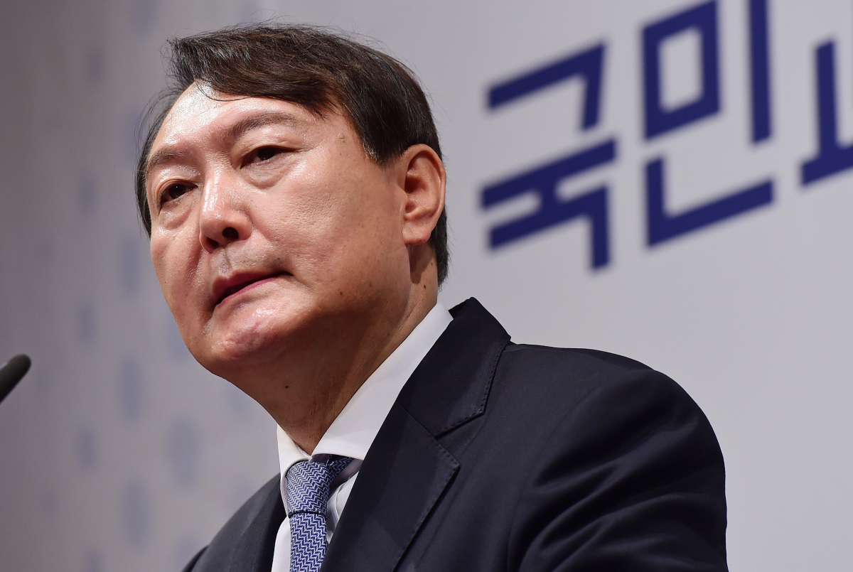 ▲윤석열 전 검찰총장이 29일 오후 서울 서초구 매헌 윤봉길의사 기념관에서 대선 출마 기자회견을 하고 있다. (국회사진기자단)