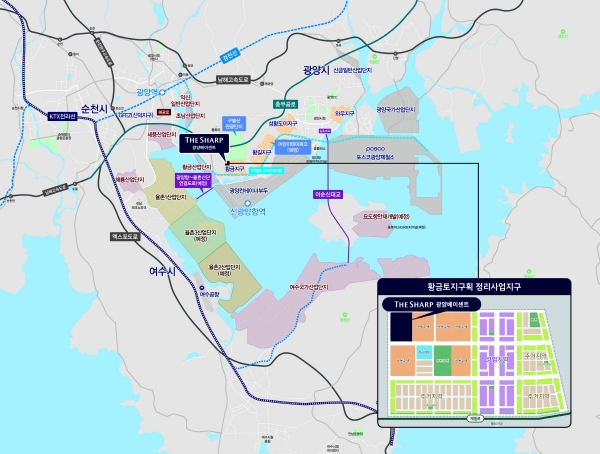 ▲포스코건설 ‘‘더샵 광양 베이센트’ 아파트 위치도.
