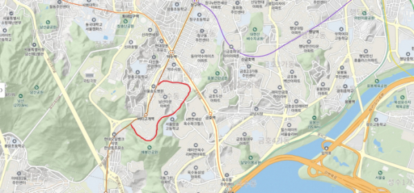 ▲남산타운 아파트 위치도 (출처=네이버 지도)