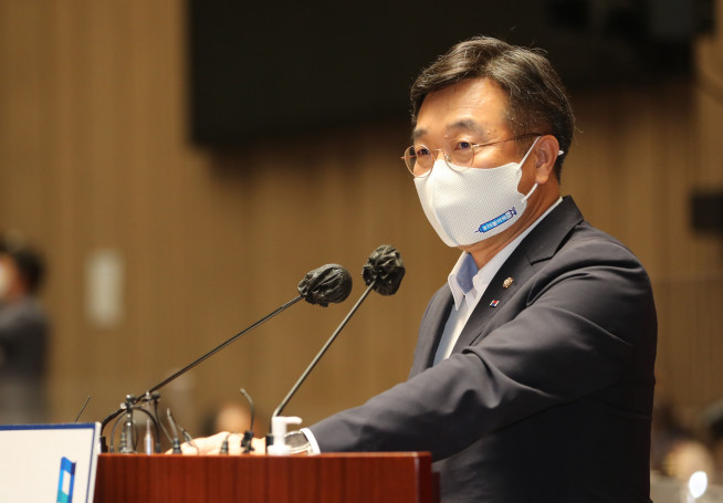 ▲더불어민주당 윤호중 원내대표가 29일 국회에서 열린 의원총회에서 발언하고 있다. (연합뉴스)