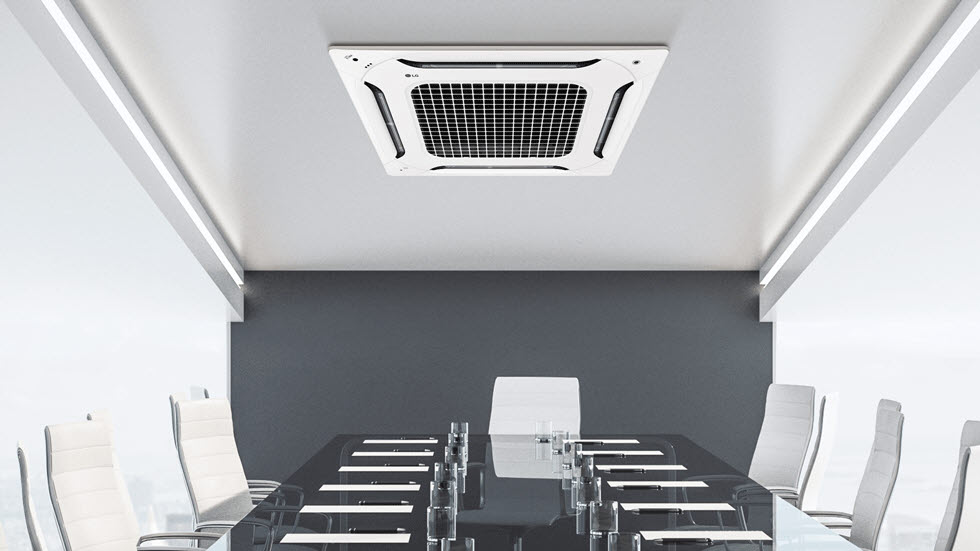 ▲LG전자가 7일 글로벌 고객을 위한 시스템 에어컨 전용 가상 쇼룸을 오픈했다. 사진은 사무실에 설치된 LG전자 '듀얼베인 시스템 에어컨'. (사진제공=LG전자)