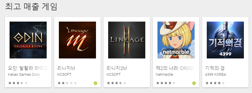 ▲게임 최고매출 순위. (사진제공=구글플레이 캡쳐)