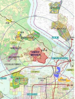 ▲인천검단 공동주택용지와 도시지원시설용지 위치도. (자료제공=한국토지주택공사)