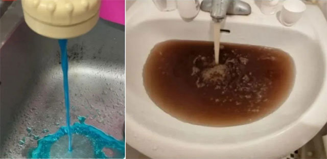 ▲춘천 단수 사태 이후 온라인상에는 녹물과 파워에이드 색깔의 수돗물이 나왔다는 증언이 속출했다. (출처=온라인 커뮤니티 캡처)