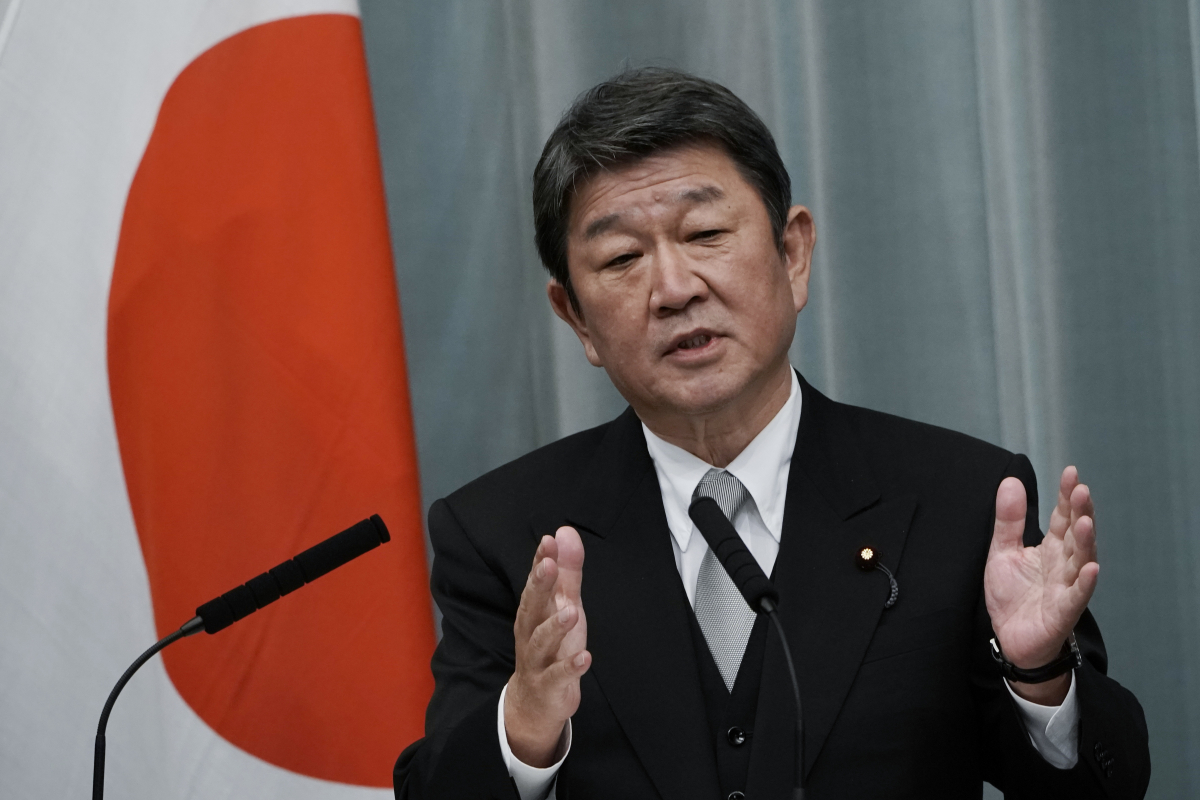 ▲지난해 9월 17일 '스가 내각' 출범 후 기자회견 당시 모테기 도시미쓰 일본 외무상 (AP/뉴시스)