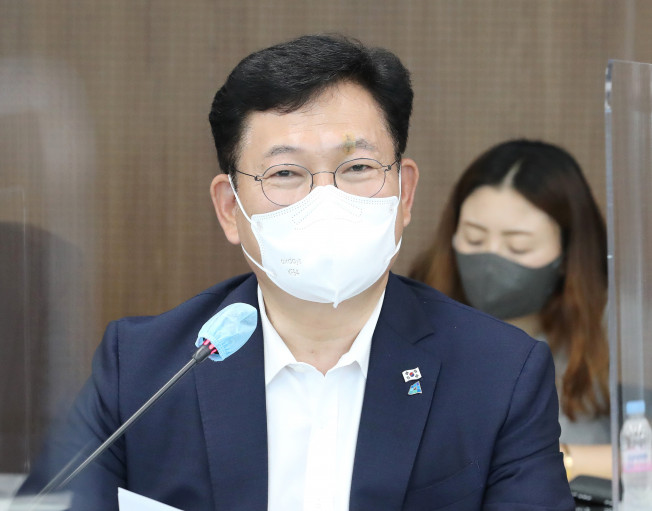 ▲더불어민주당 송영길 대표가 15일 오전 세종시청에서 열린 더불어민주당-세종특별자치시 예산정책협의회에서 발언하고 있다.  (연합뉴스)