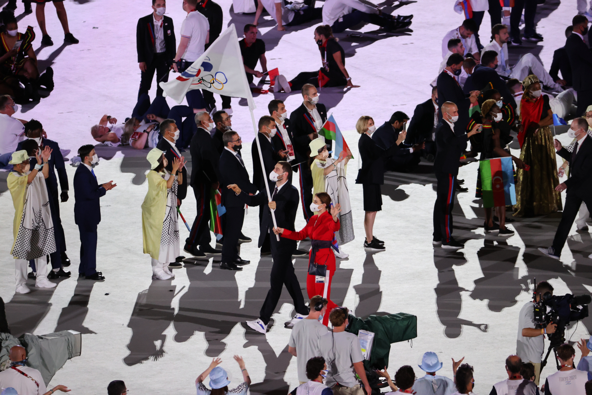 ▲23일 일본 도쿄 신주쿠 국립경기장에서 열린 2020 도쿄올림픽 개막식에서 ROC(러시아 올림픽 위원회) 선수단이 입장하고 있다. (연합뉴스)