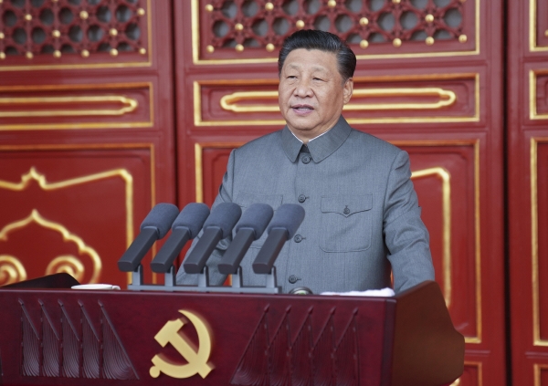 ▲시진핑 중국 국가주석이 1일 베이징 톈안먼 광장에서 열린 공산당 창당 100주년 경축대회에서 연설하고 있다. 베이징/신화뉴시스
