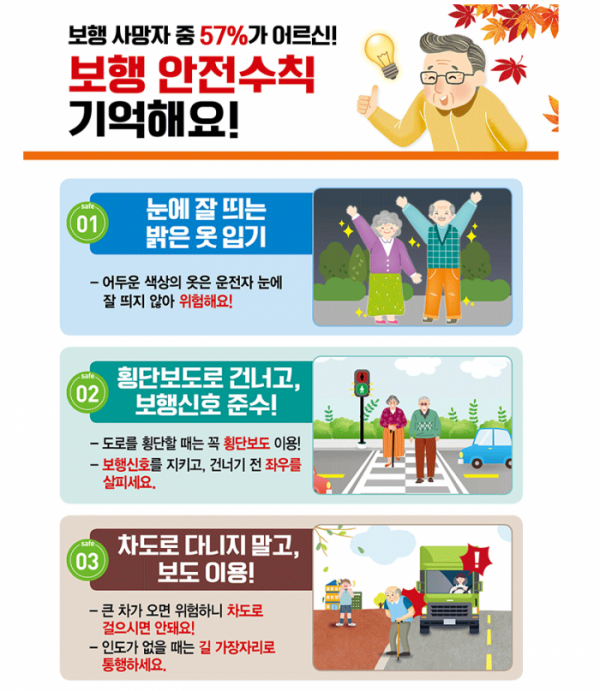 ▲노인 보행안전수칙 (국토교통부, 한국교통안전공단)
